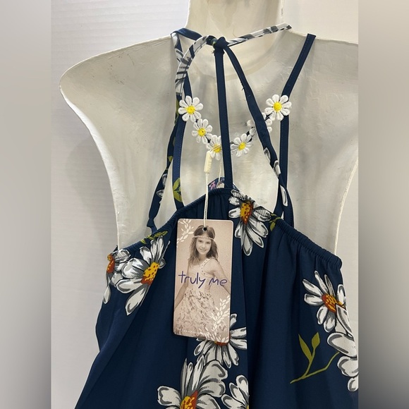 Truly Me Blue and White Sleeveless Halter Sundress - Picture 2 of 8